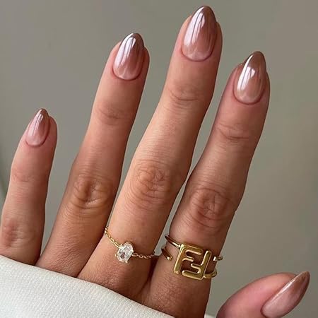 Kriga 24 Reusable Artificial Fake Nail Set| Brown Light Dark Almond shape Glossy Nails