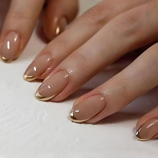 Tip Short Round Oval Shape Glossy Press On Nails
