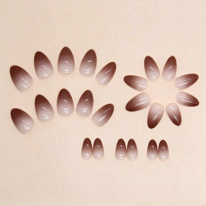 Kriga 24 Reusable Artificial Fake Nail Set| Brown Light Dark Almond shape Glossy Nails